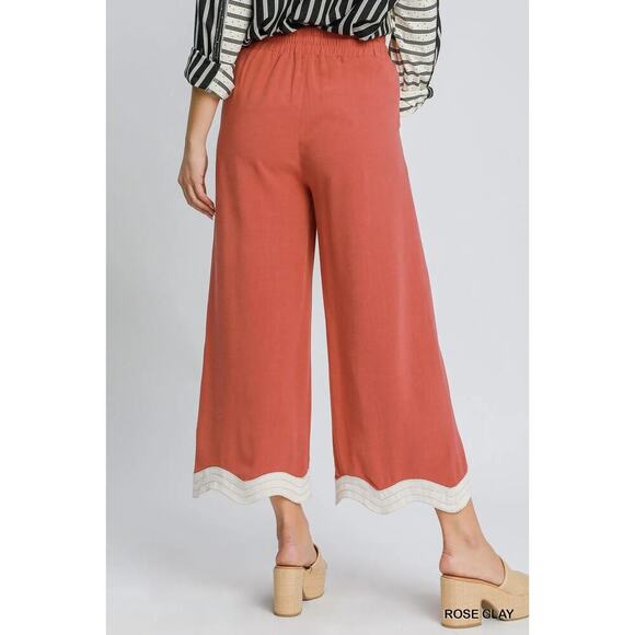 Umgee Rose Clay Linen Scalloped Hem Pants - Picture 4 of 4
